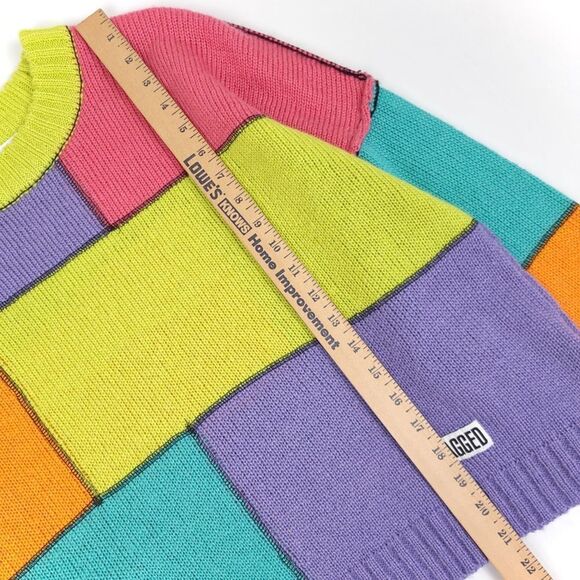 RAGGED PRIEST Dunce Colorblock Knit Sweater Oversized Lime Patchwork Womens XS - Picture 3 of 8